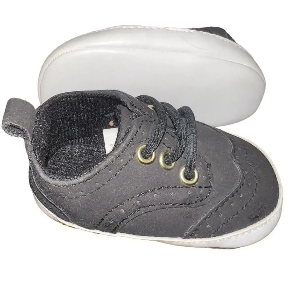 Unisex First Steps Black Oxford Baby Shoes Size 3-6M